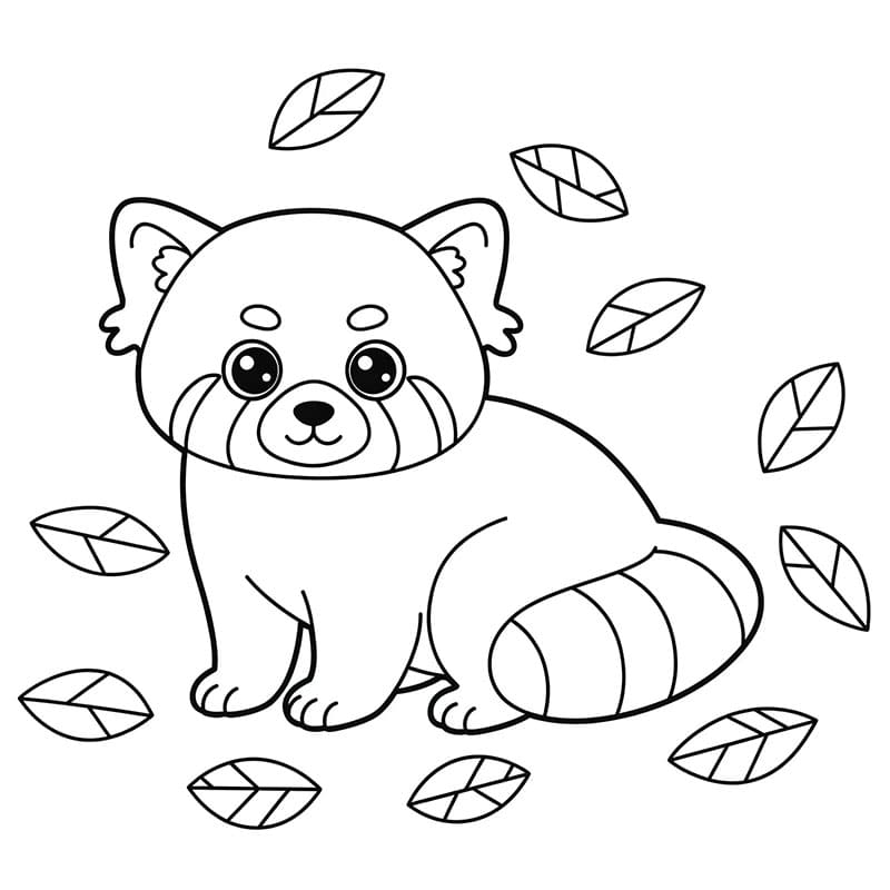 Panda rosso e foglie da colorare