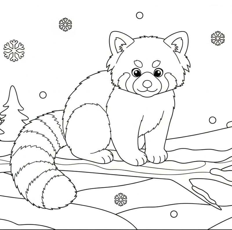 Panda rosso e neve da colorare