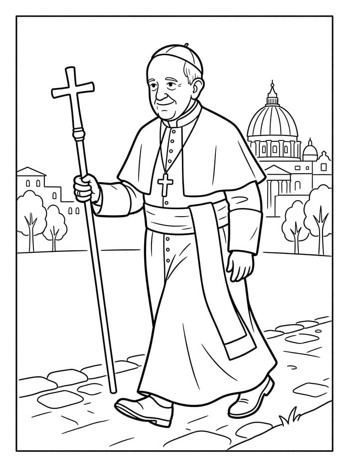 Papa Francesco che cammina da colorare