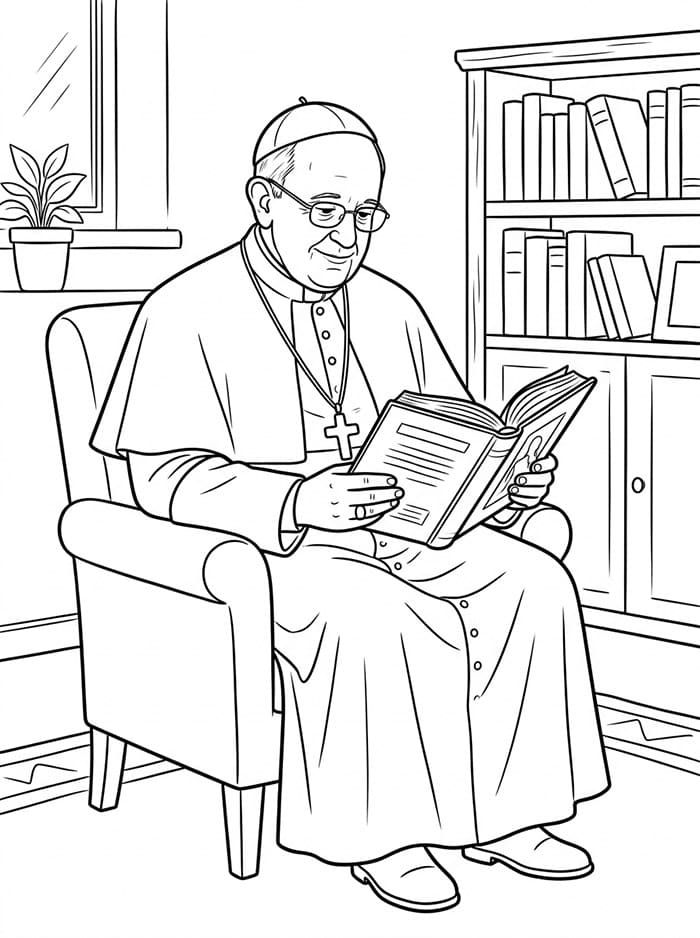 Papa Francesco che legge da colorare