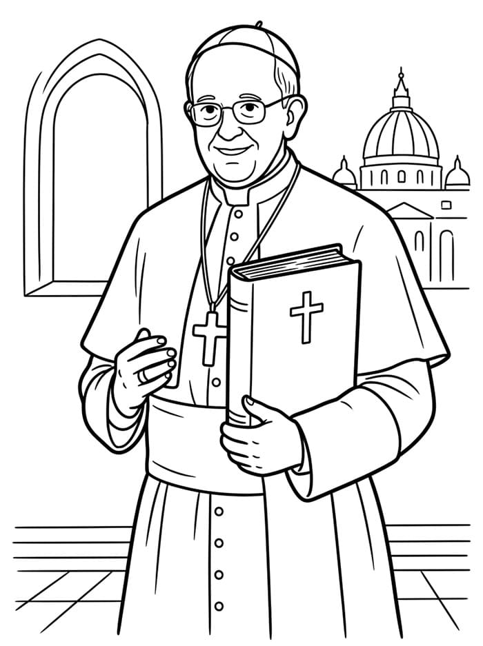 Papa Francesco che tiene in mano una Bibbia da colorare