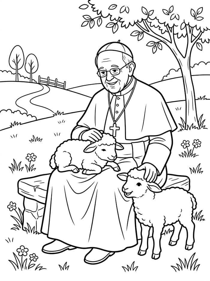 Papa Francesco con agnelli da colorare