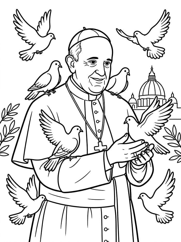 Papa Francesco con colombe bianche da colorare