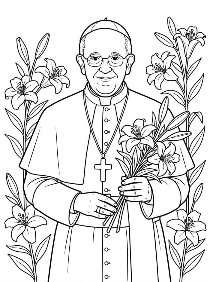 Papa Francesco con gigli da colorare