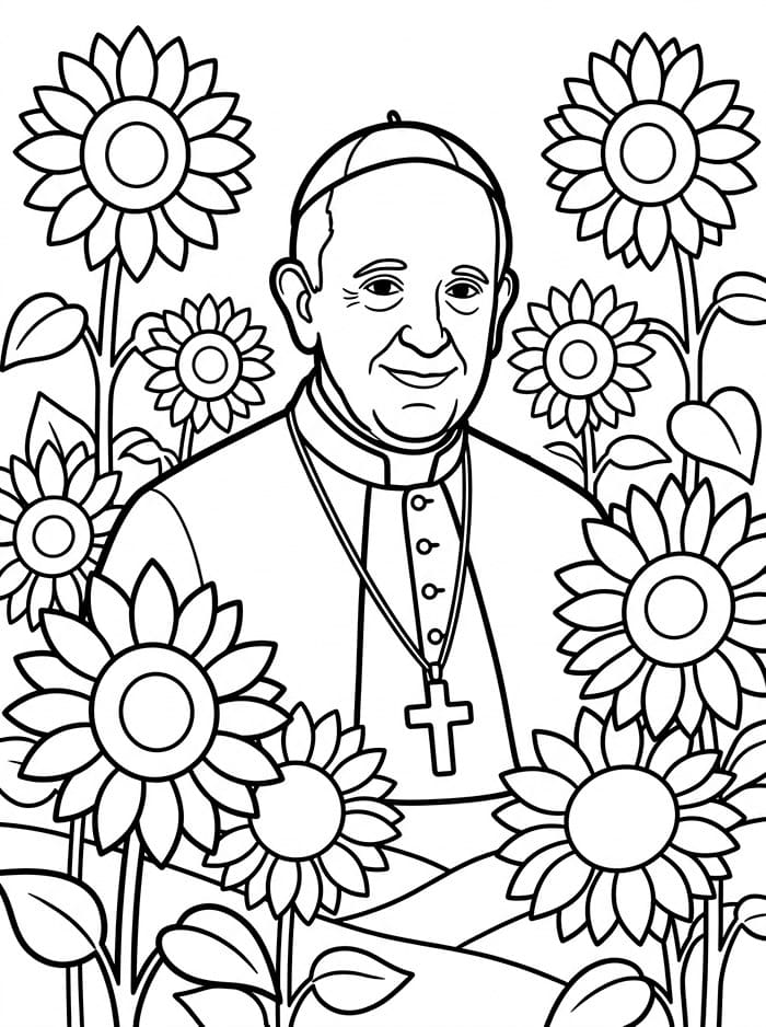 Papa Francesco con girasoli da colorare