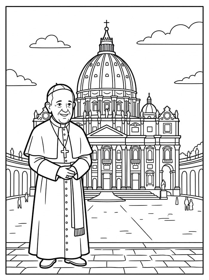 Papa Francesco con la Basilica di San Pietro da colorare