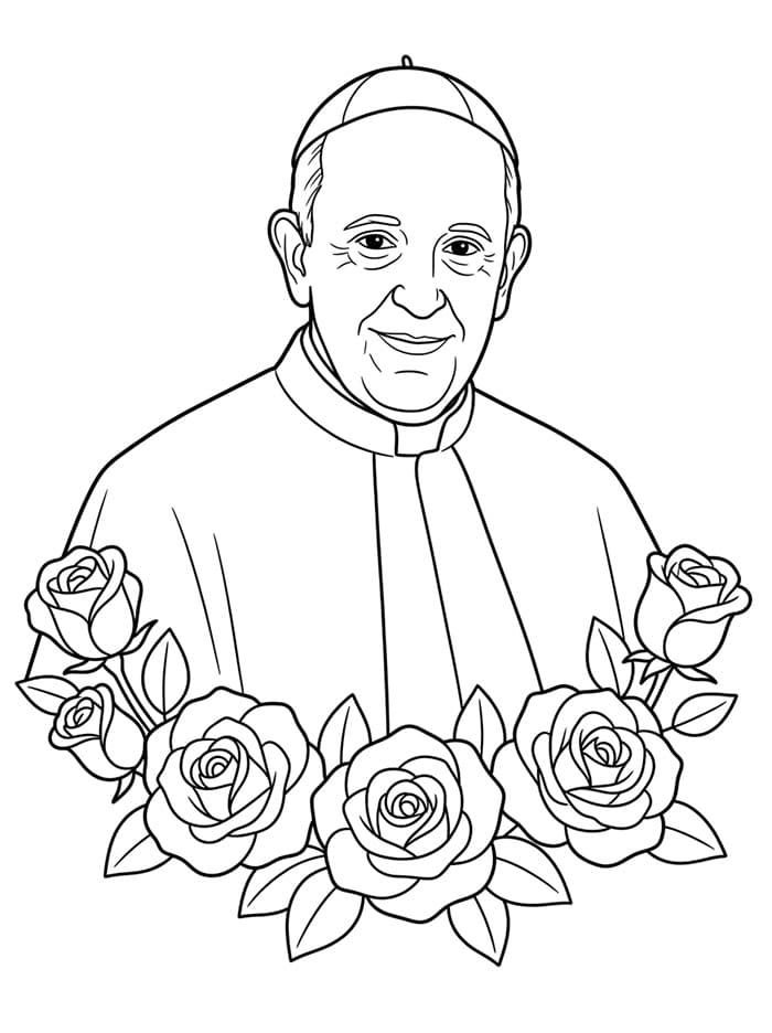 Papa Francesco con rose bianche da colorare