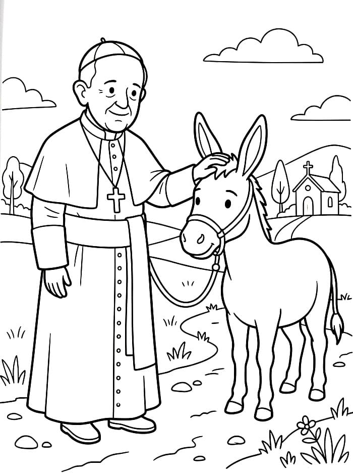 Papa Francesco con un asino da colorare