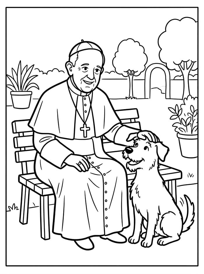 Papa Francesco con un cane amichevole da colorare