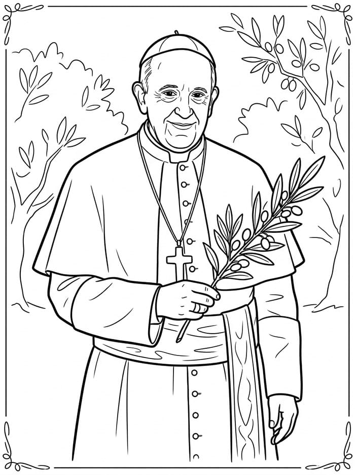 Papa Francesco con un ramo d’ulivo da colorare