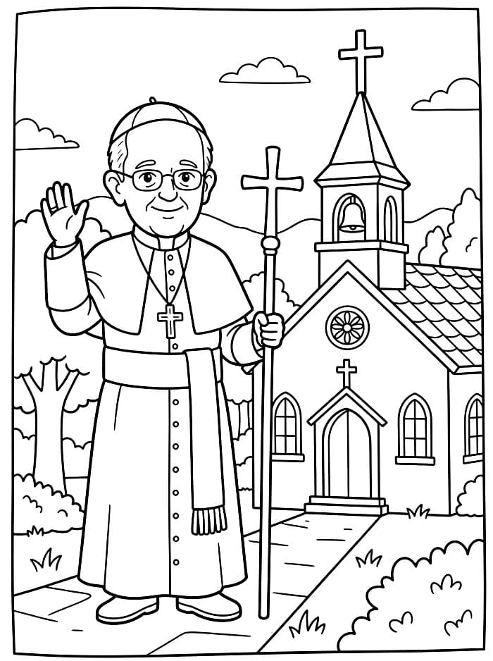 Papa Francesco con una chiesa da colorare
