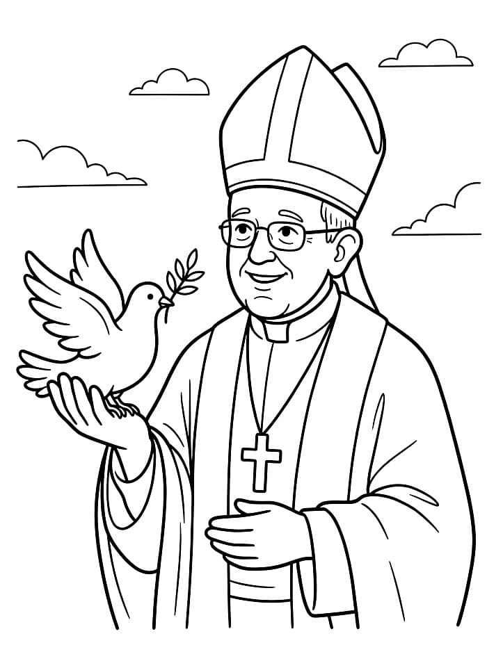 Papa Francesco con una colomba da colorare