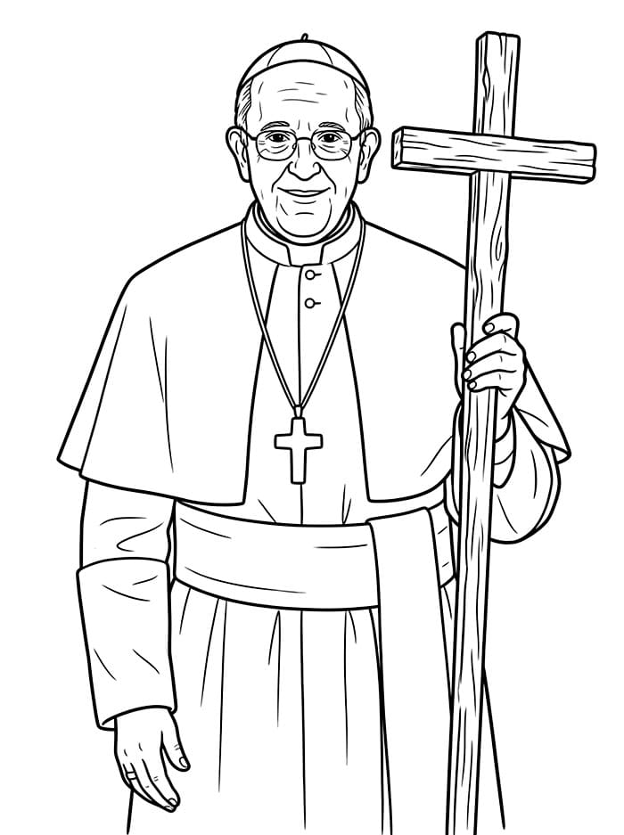 Papa Francesco con una croce di legno da colorare