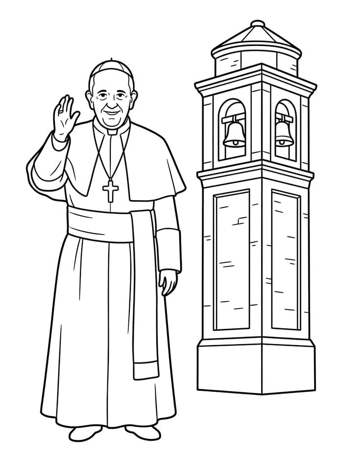 Papa Francesco e una campana Torre da colorare