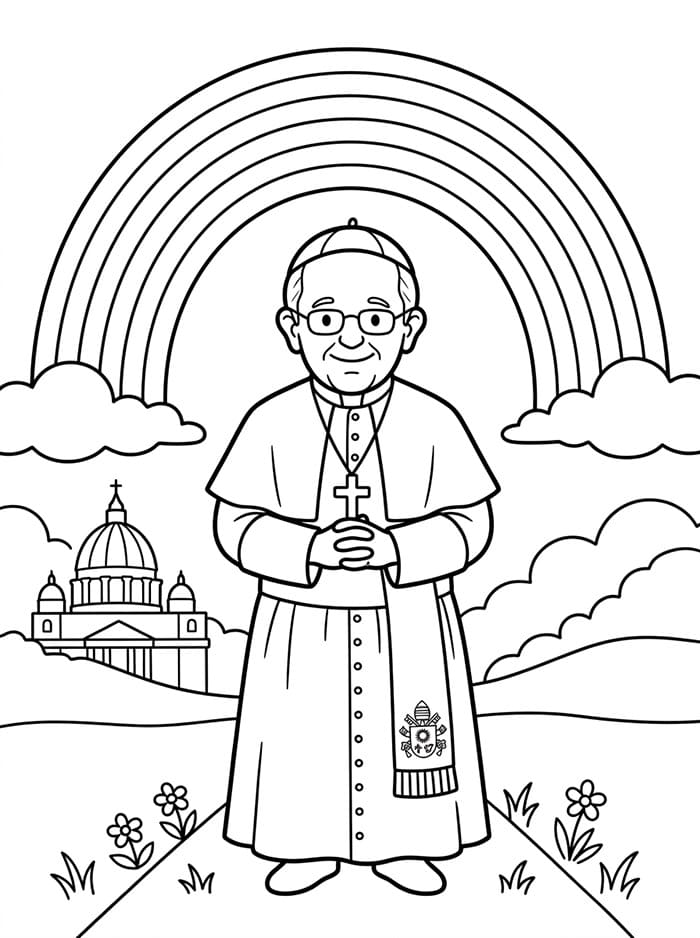 Papa Francesco sotto un arcobaleno da colorare