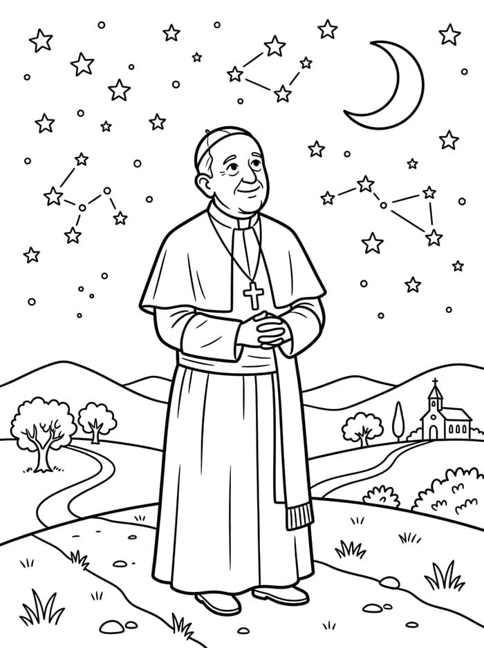 Papa Francesco sotto un cielo stellato da colorare