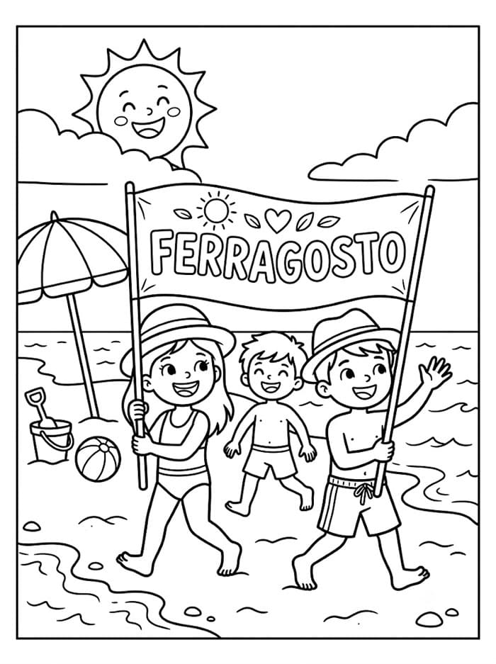 Parata sulla Spiaggia di Ferragosto da colorare