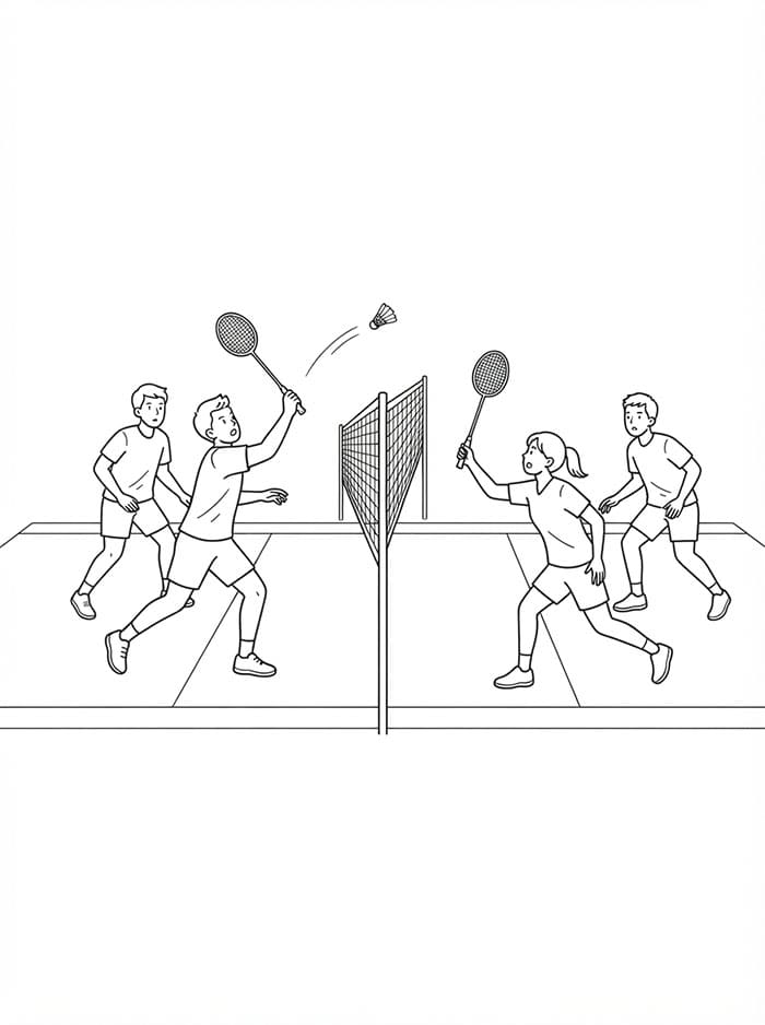 Partita di doppio a badminton da colorare