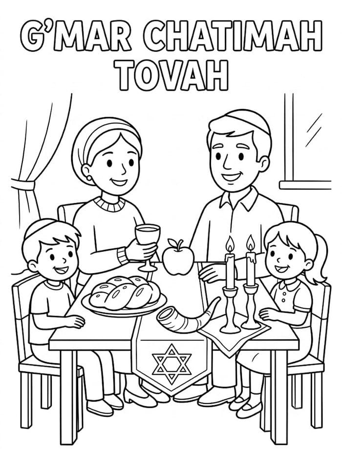 Pasto in famiglia per Yom Kippur da colorare