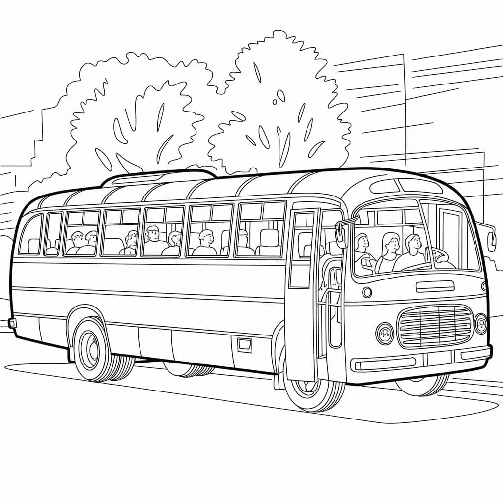 Persone nello scuolabus da colorare