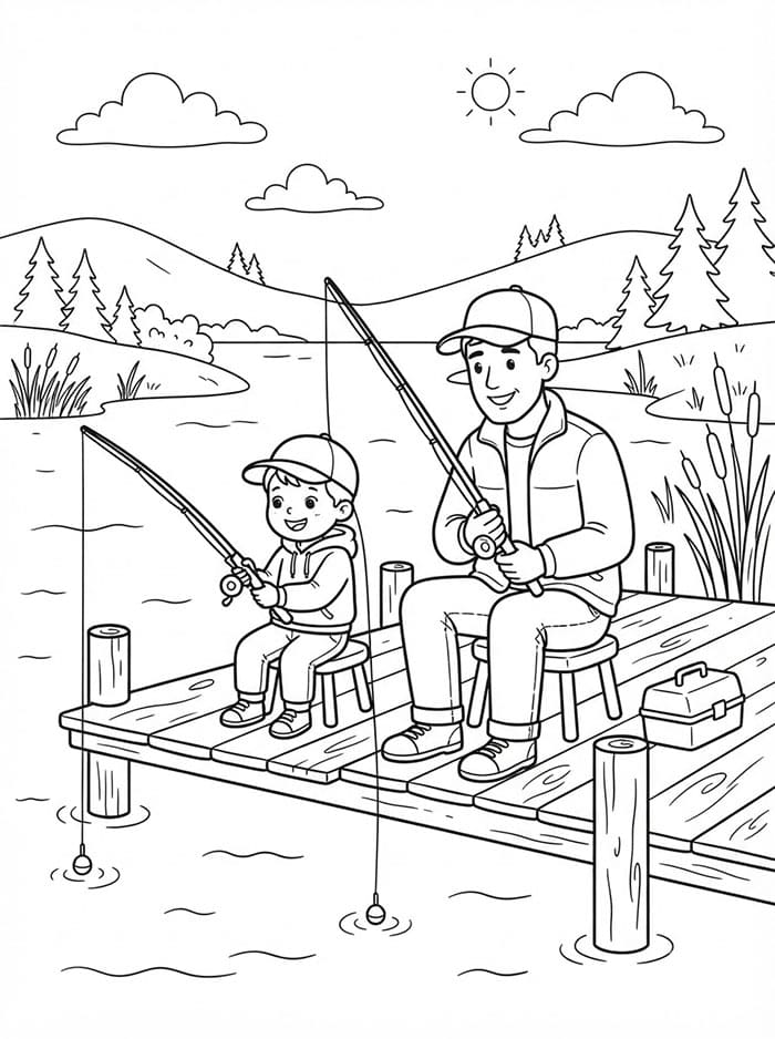 Pesca con papà da colorare