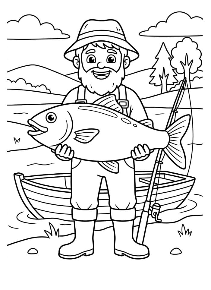Pesca di un grosso pesce da colorare