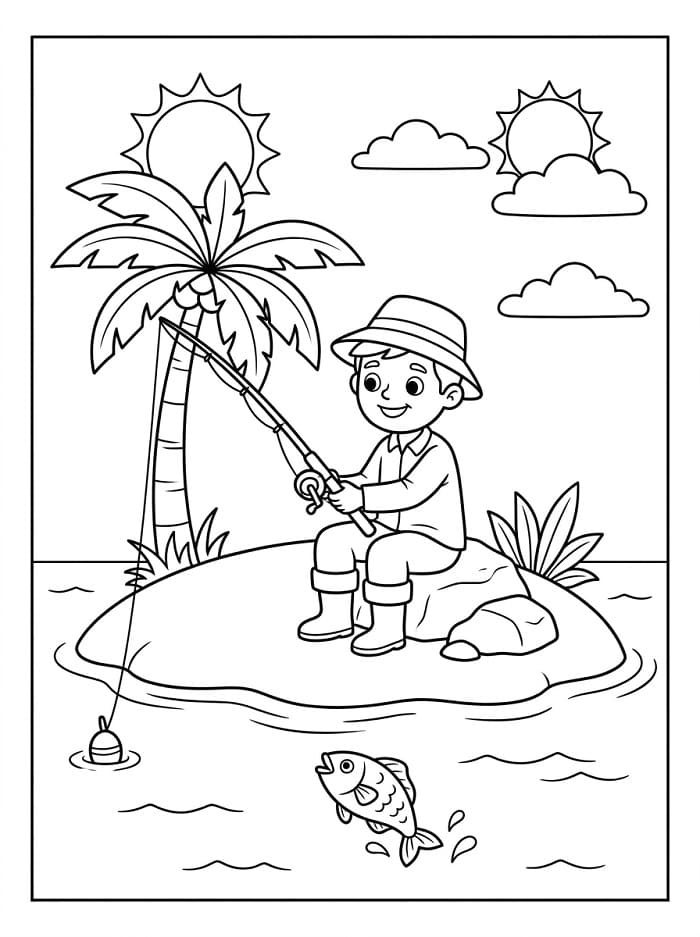Pesca su un'isola da colorare