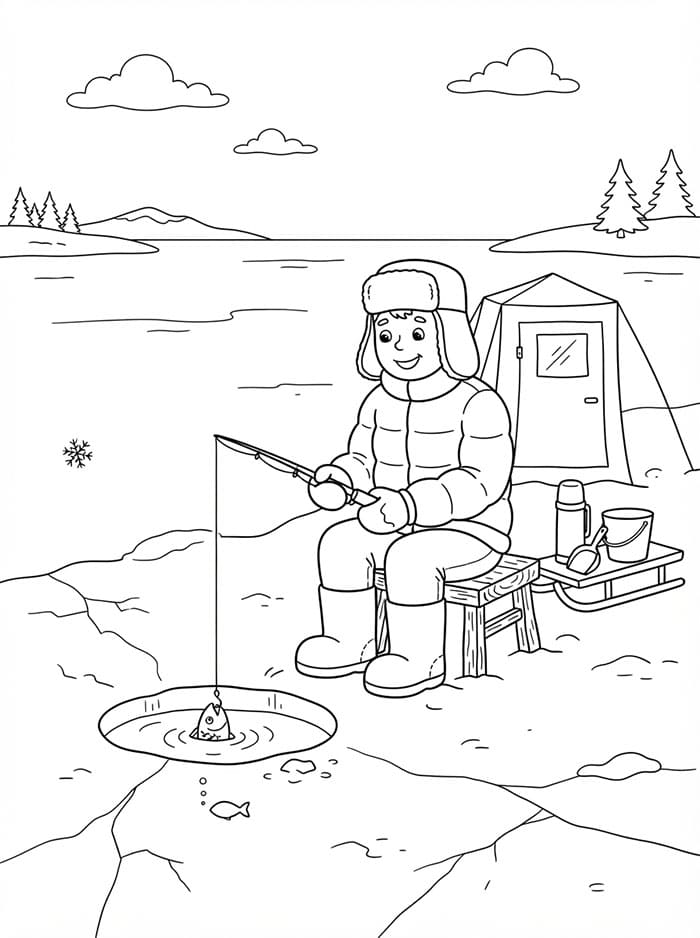 Pesca sul ghiaccio da colorare