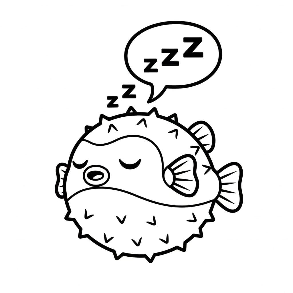 Pesce palla che dorme da colorare