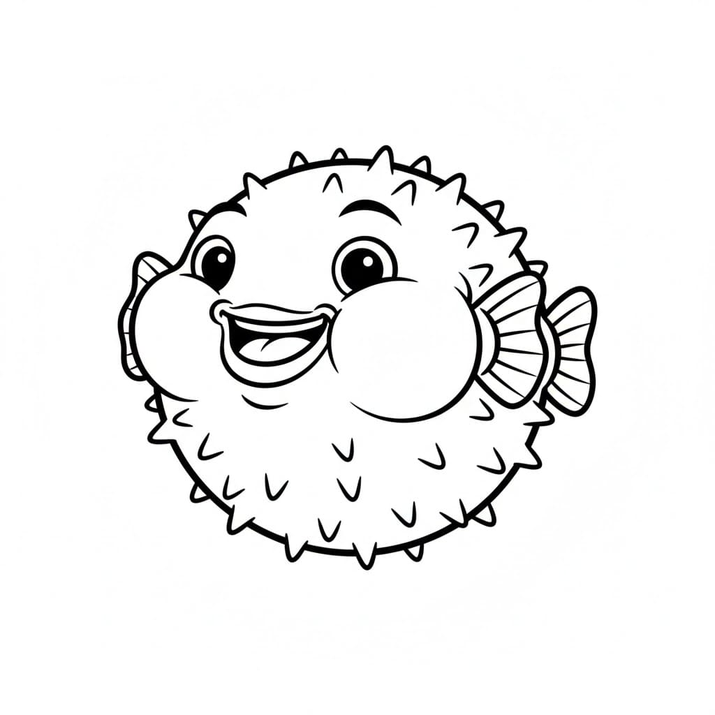 Pesce palla che gonfia le guance da colorare