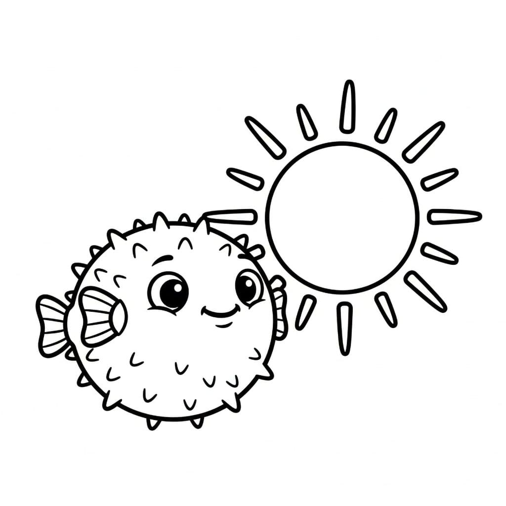 Pesce palla che guarda il sole da colorare