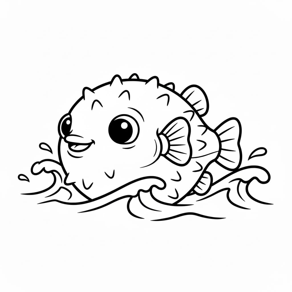 Pesce palla che nuota da colorare