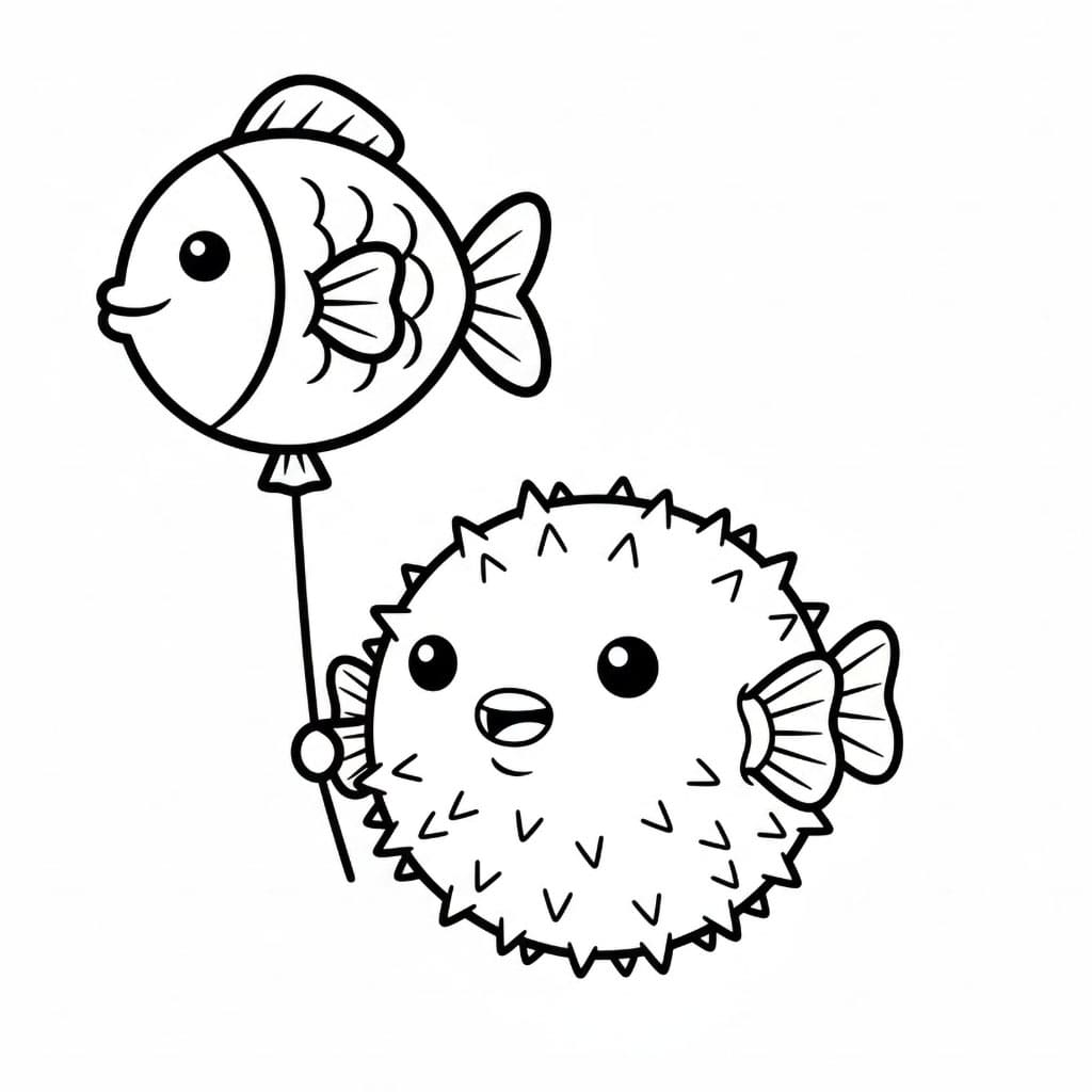 Pesce palla che tiene una palla da colorare