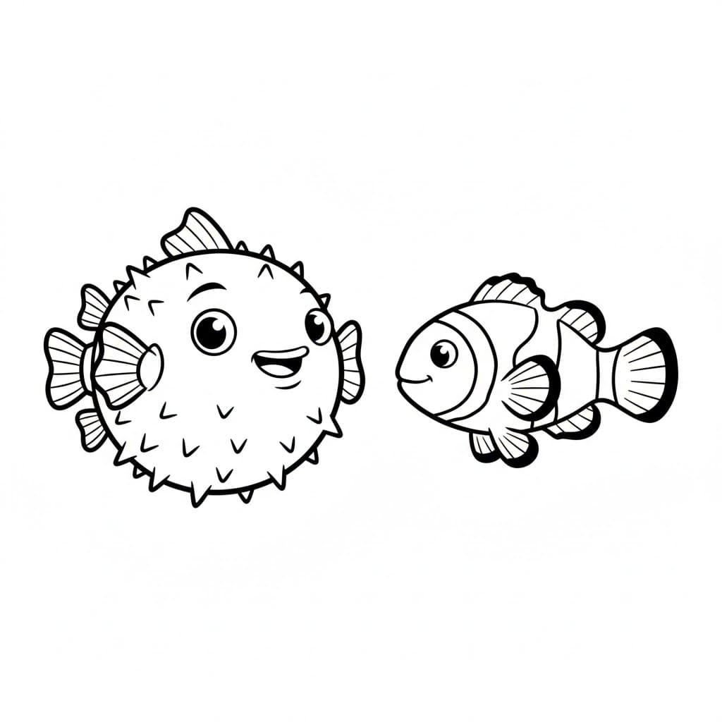 Pesce palla e pesce pagliaccio da colorare
