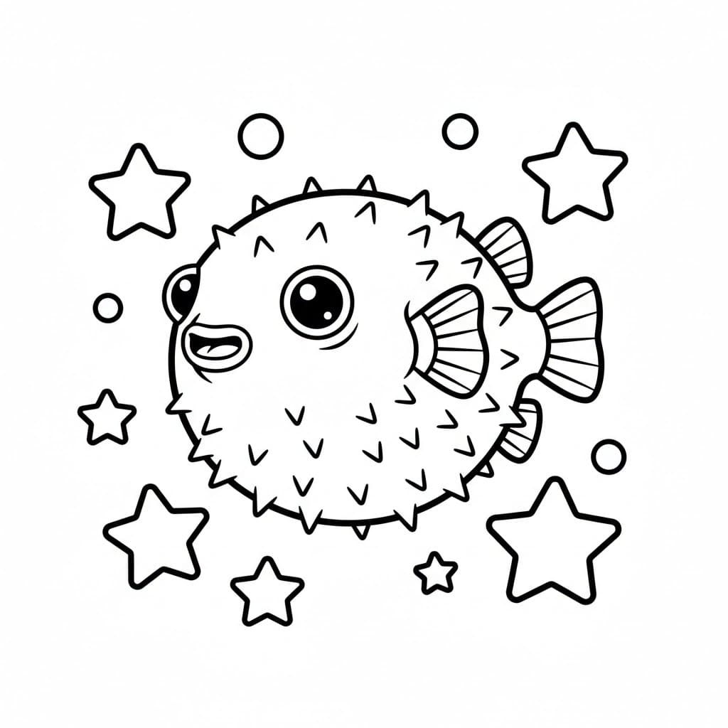 Pesce palla e stella da colorare