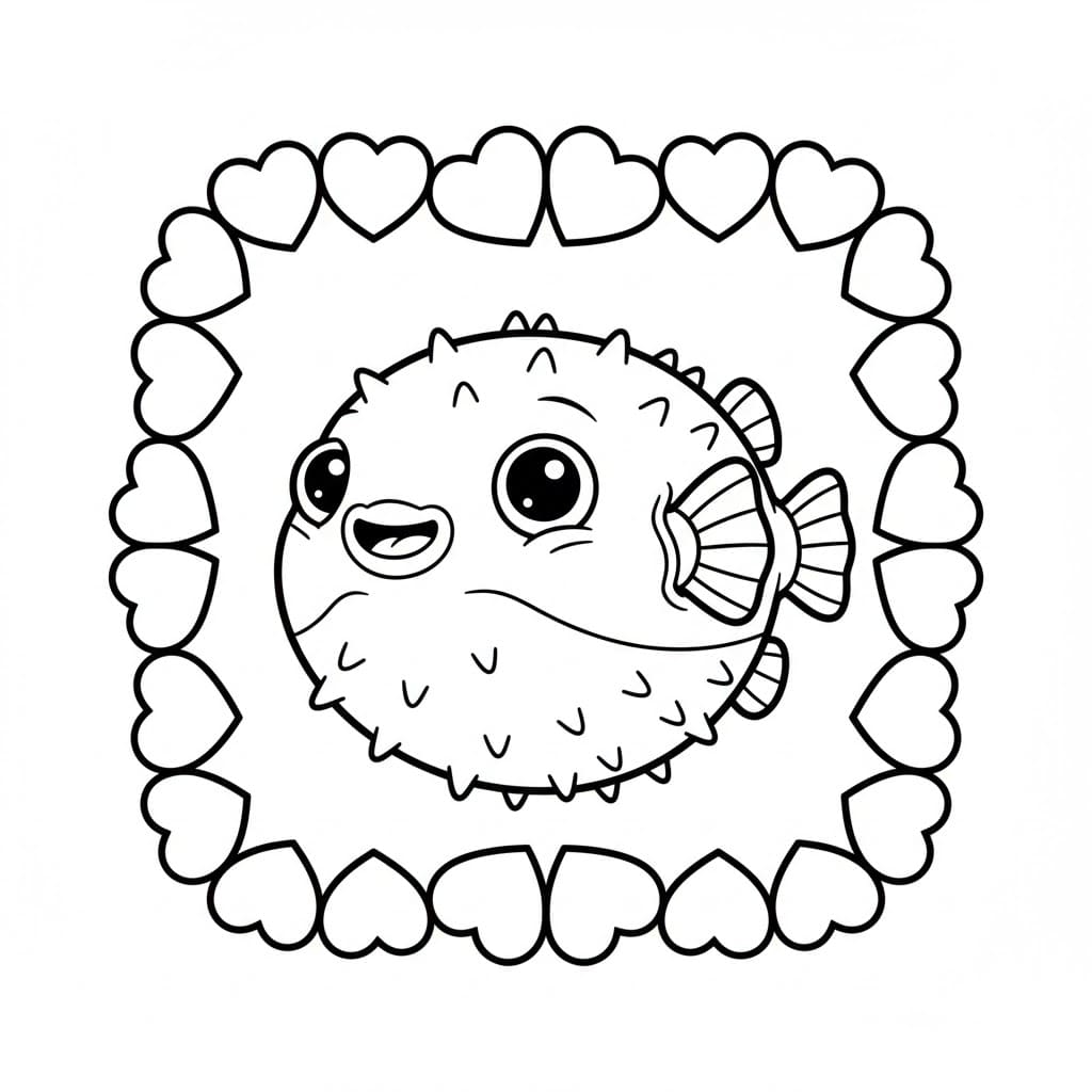 Pesce palla nel cuore da colorare