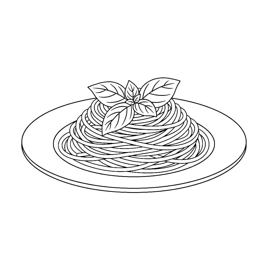 Piatto di spaghetti al basilico da colorare