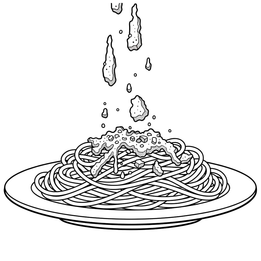 Piatto di spaghetti con formaggio da colorare