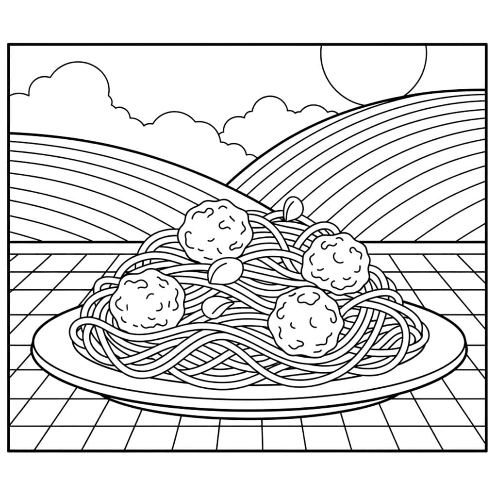 Piatto di spaghetti da picnic da colorare
