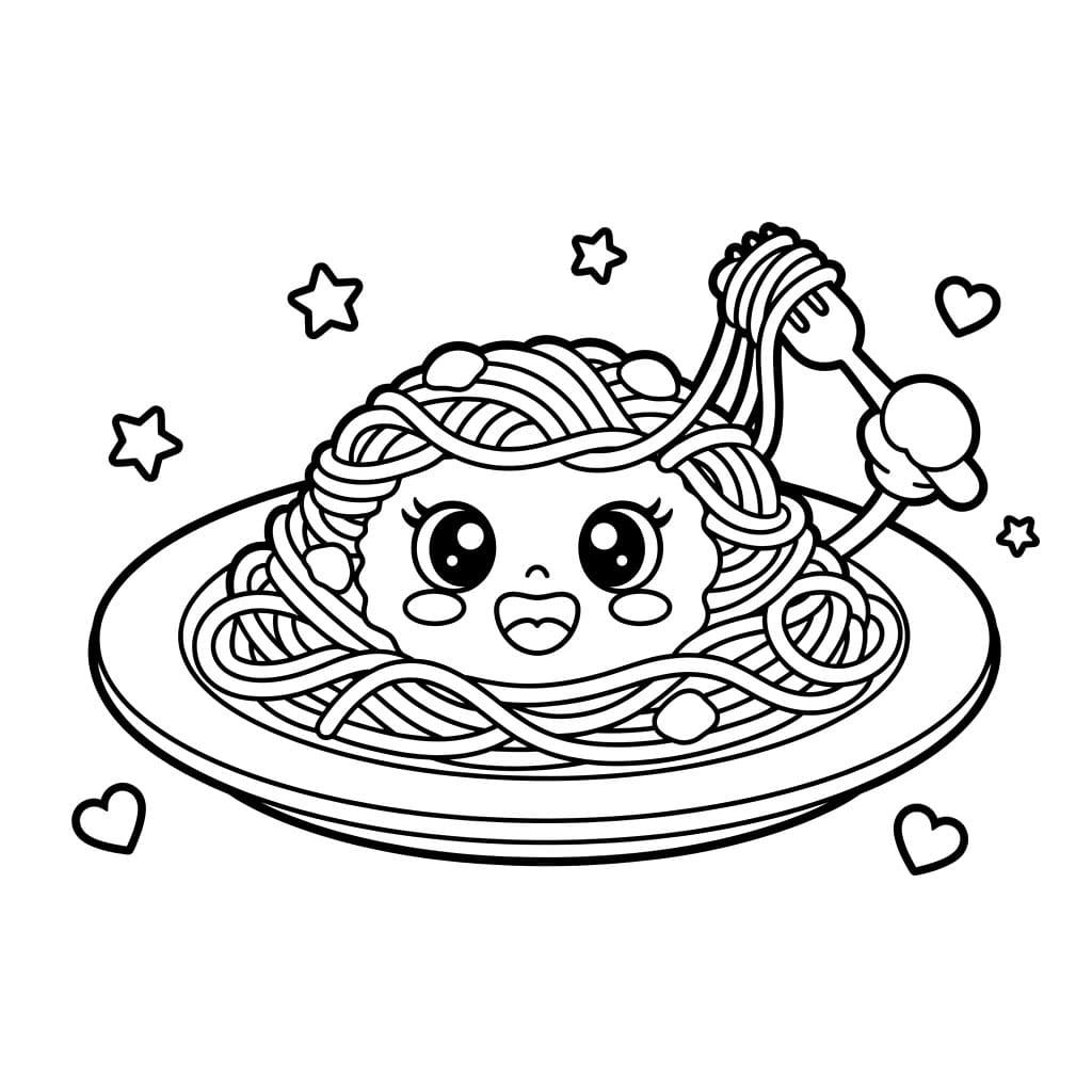 Piatto di spaghetti sorridente da colorare