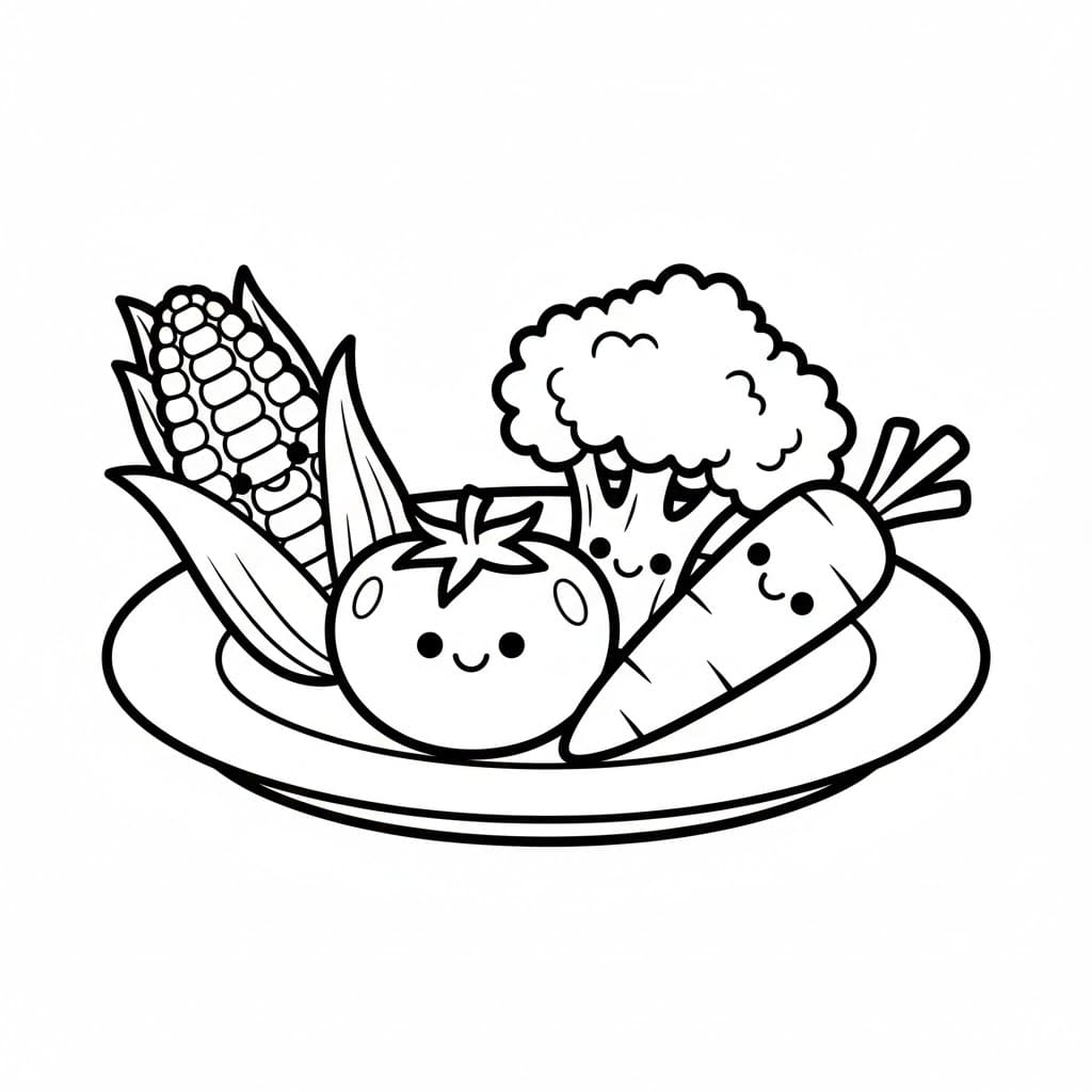 Piatto di verdure da colorare