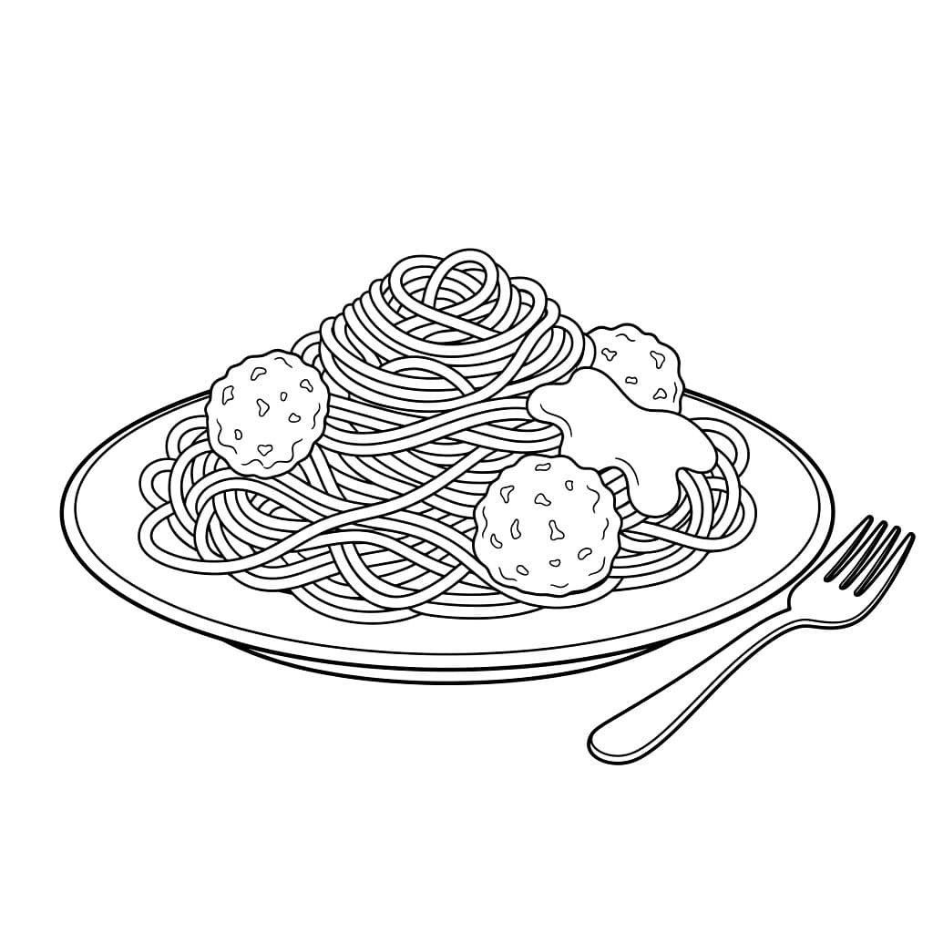 Piatto pieno di spaghetti da colorare