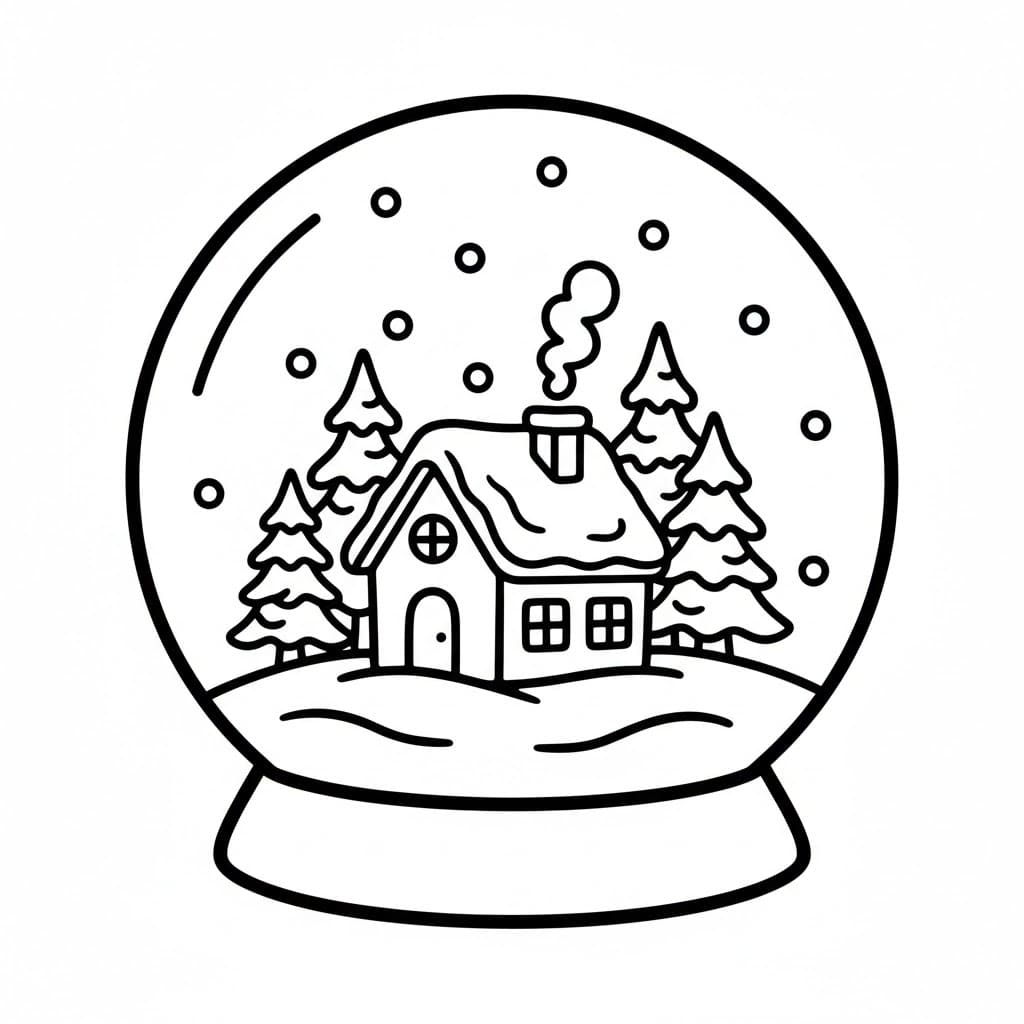 Piccola casa con palla di neve da colorare