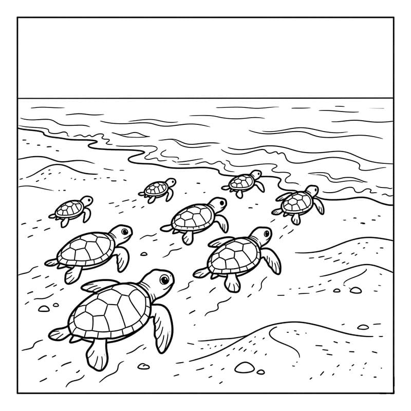 Piccole tartarughe al mare da colorare
