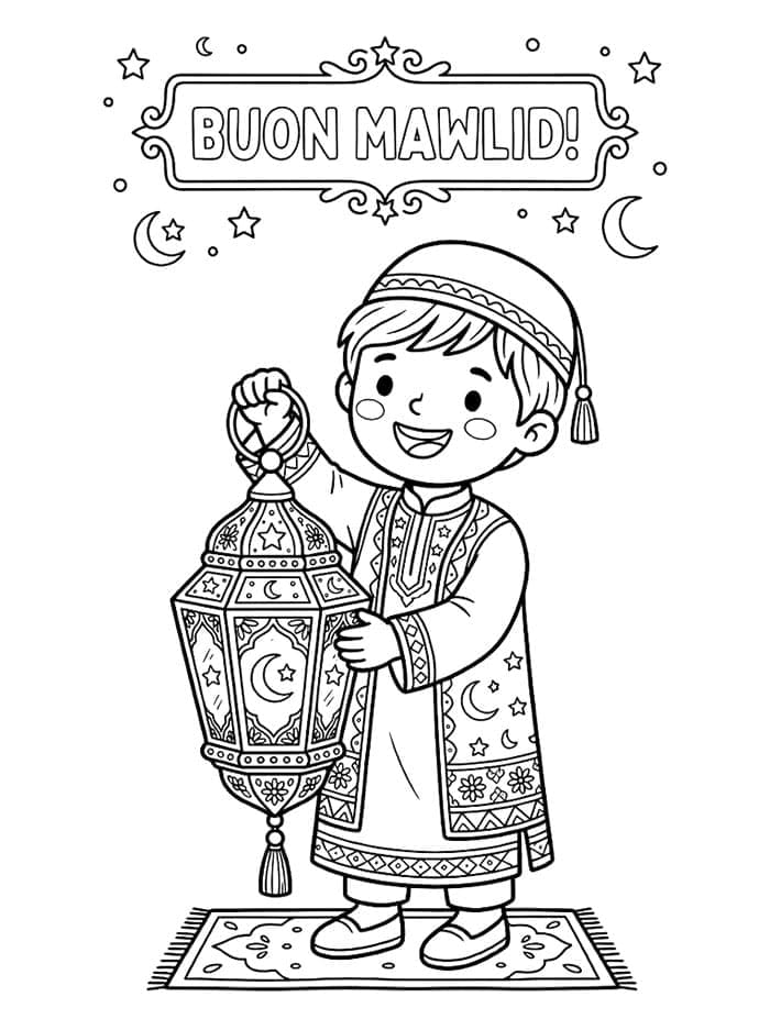 Piccolo Portatore di Lanterna del Mawlid da colorare