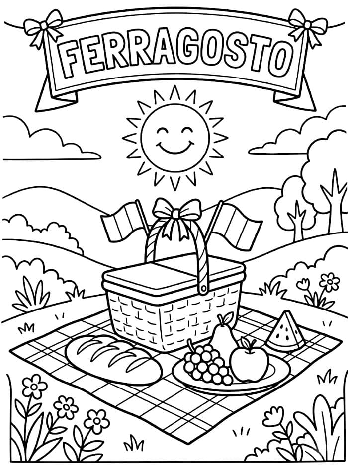 Picnic di Ferragosto da colorare