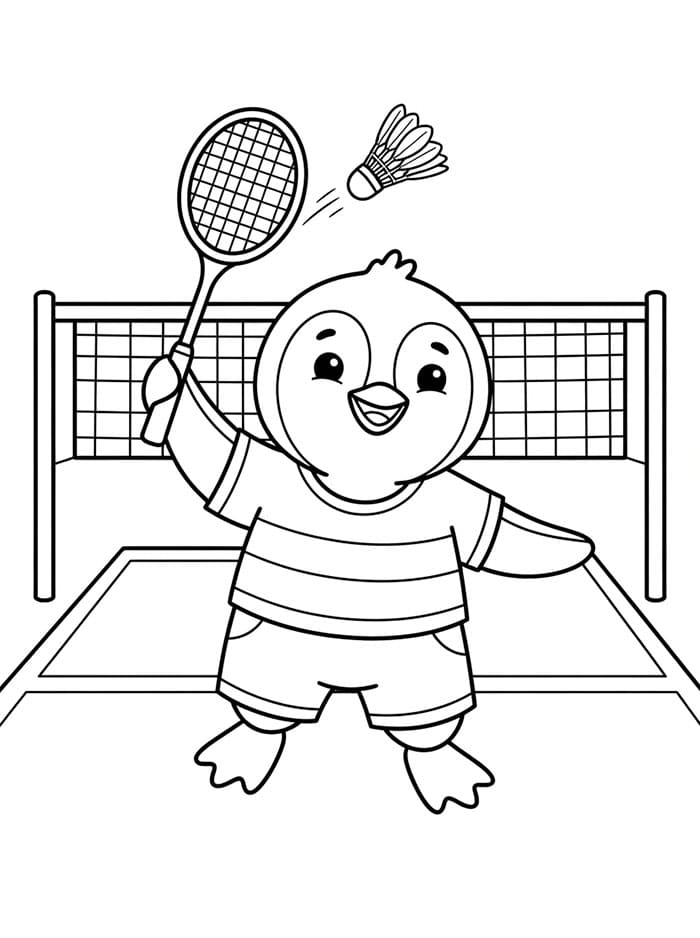 Pinguino che gioca a badminton da colorare