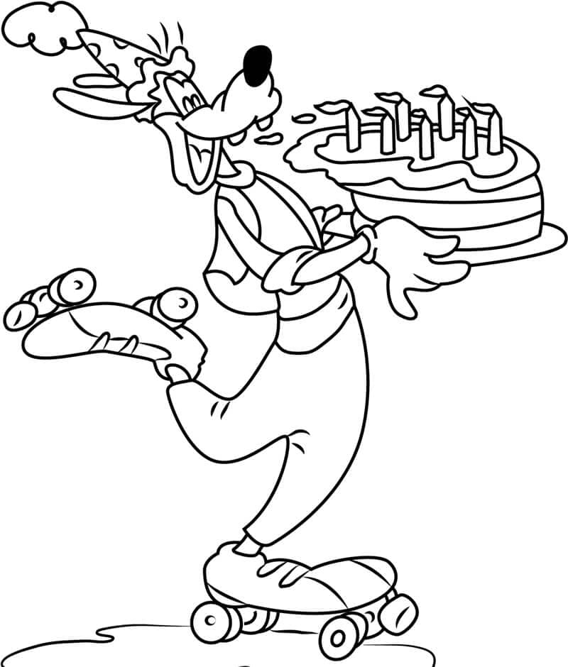 Pippo tiene la torta di compleanno da colorare