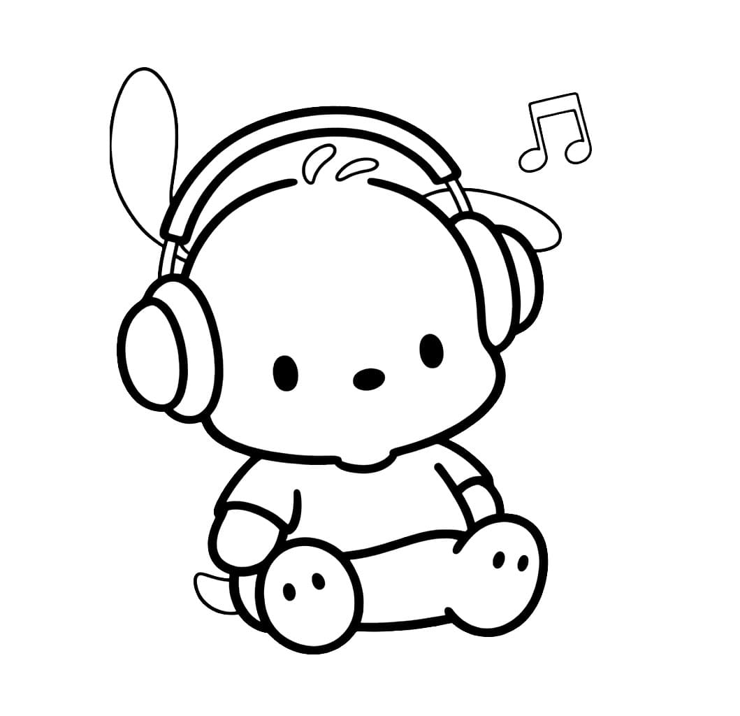 Pochacco ascolta musica da colorare