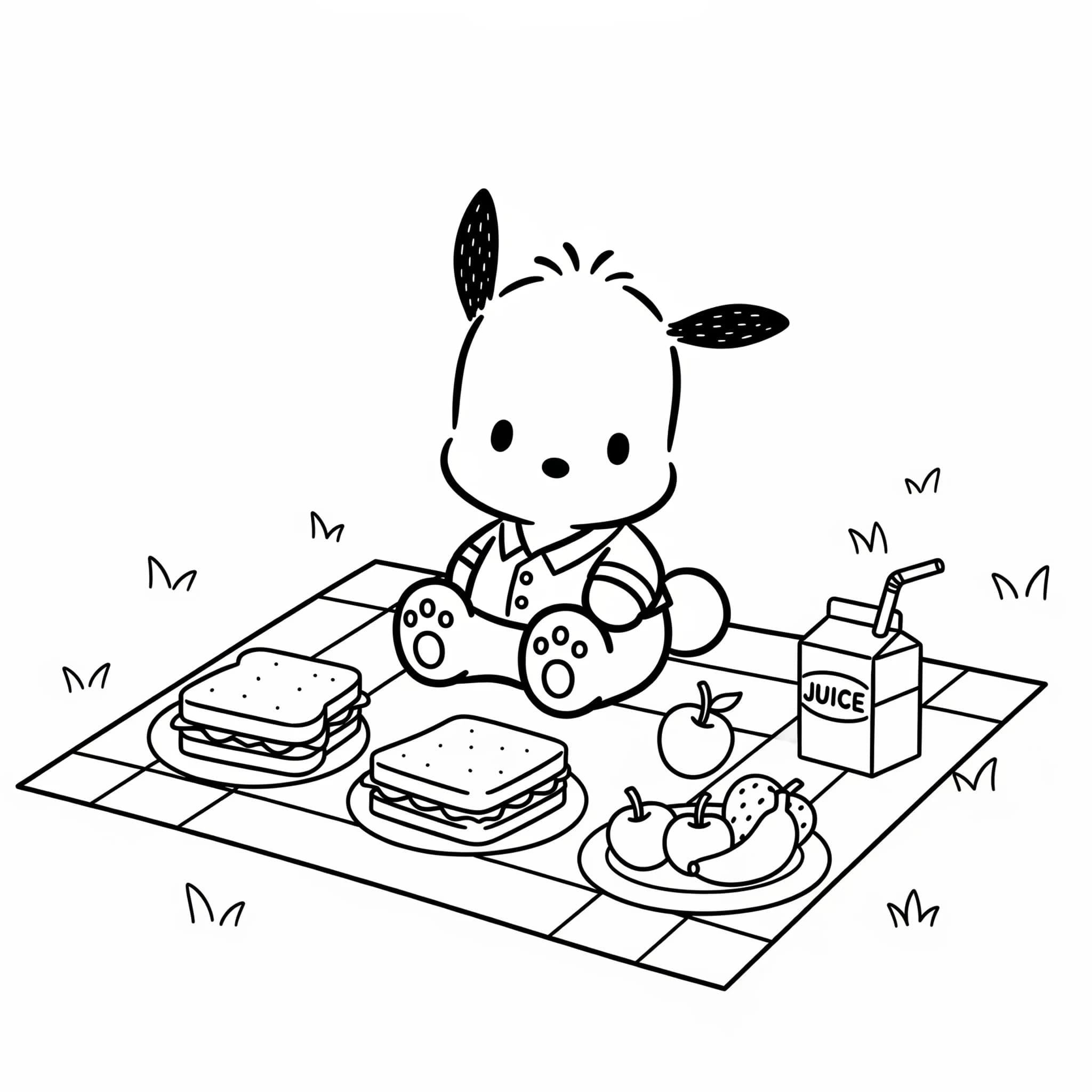 Pochacco che fa un picnic da colorare